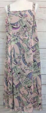 Vintage KSL Maxi Dress 16W Pink Lavender Floral Swirl 90s Whimsigoth Sundress